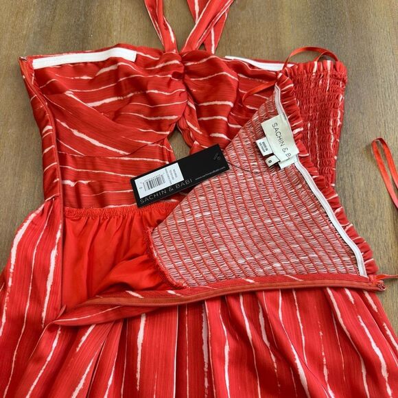 Sachin & Babi Casual Midi Dress Size 0‎ Halter Top Smocked Back - Picture 14 of 16